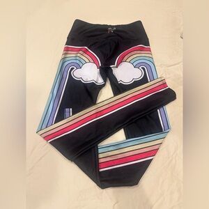 Goldsheep Black Leggings with Rainbow Side Stripes
